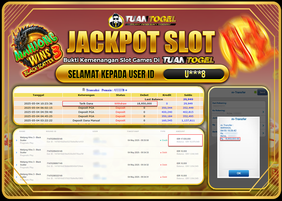 TUANTOGEL JACKPOT SLOT MAHJONG WINS 3 - BLACK SCATTER Rp18.950.000, - LUNAS